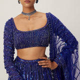 Cocktail Blue Linear Embroidered Lehenga Set