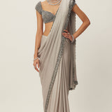 Crystal Grey Satin Saree Set