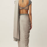 Crystal Grey Satin Saree Set
