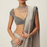Crystal Grey Satin Saree Set