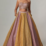 Mustard Multicolour Corset Skirt Set