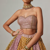 Mustard Multicolour Corset Skirt Set
