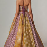 Mustard Multicolour Corset Skirt Set