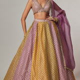 Mustard Multicolour Crop Top Lehenga Set