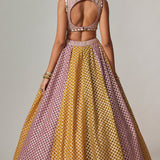 Mustard Multicolour Crop Top Lehenga Set