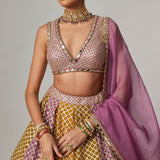 Mustard Multicolour Crop Top Lehenga Set