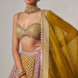Mustard Multicolour Big Check Lehenga Set