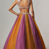 Mustard Multicolour Linear Lehenga Set