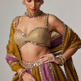 Green Multicolour Sequins Scatter Lehenga Set
