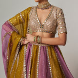 Green Multicolour Sequins Scatter Lehenga Set
