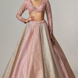 Dark Blush Metallic Gota Crop Top Skirt