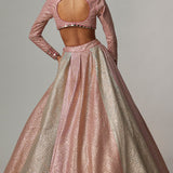 Dark Blush Metallic Lehenga Set with Aqua Dupatta