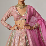 Dark Blush Metallic Lehenga Set with Blush Dupatta