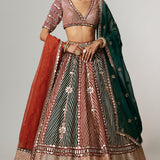 Cranberry Flower Linear Lehenga Set