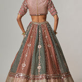 Cranberry Flower Linear Lehenga Set