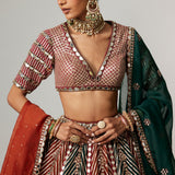 Cranberry Flower Linear Lehenga Set