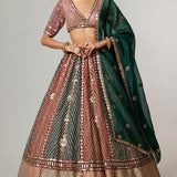 Cranberry Flower Linear Lehenga Set