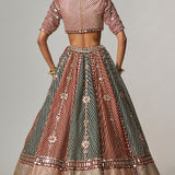 Cranberry Flower Linear Lehenga Set