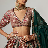 Cranberry Flower Linear Lehenga Set