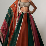 Cranberry Multicolour Linear Lehenga Set