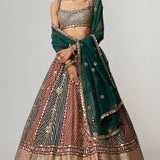 Cranberry Flower Linear Lehenga Set