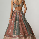 Cranberry Flower Linear Lehenga Set