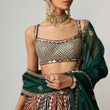 Cranberry Flower Linear Lehenga Set