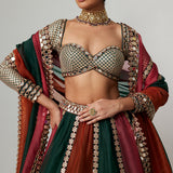 Cranberry Multicolour Linear Lehenga Set