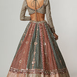 Cranberry Flower Linear Lehenga Set
