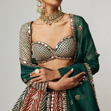 Cranberry Flower Linear Lehenga Set