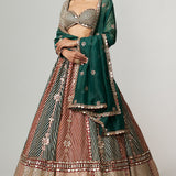 Cranberry Flower Linear Lehenga Set