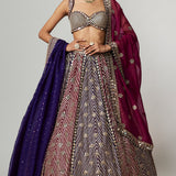 Teal Wine Lehenga Set with Double Dupatta