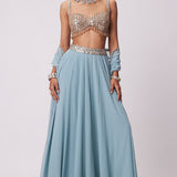 Powder Blue Mirror Lehenga Pant Set