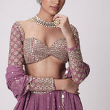Mud Mauve Mirror Embroidered Lehenga Pant Set