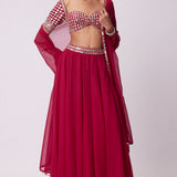 Crimson Red Georgette Lehenga Pants Set