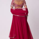 Crimson Red Georgette Lehenga Pants Set