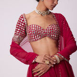 Crimson Red Georgette Lehenga Pants Set