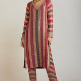 Charcoal Grey V Neck Straight Kurta Pant Set