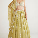 Green Chandelier Pearl Drop Lehenga Set