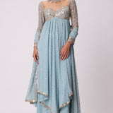 Powder Blue High Low Kurta Set