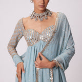 Powder Blue High Low Kurta Set