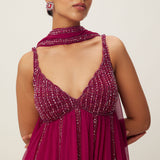 Red Crystal Embellished Kurta Set