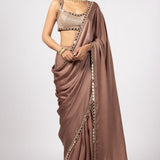 Deep Beige Saree With Square Neck Blouse