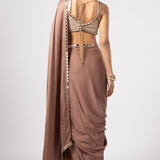 Deep Beige Saree With Square Neck Blouse