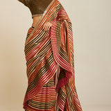 Pre Draped Olive Green Multicolor Saree Set