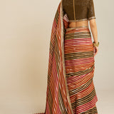 Pre Draped Olive Green Multicolor Saree Set