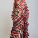 Pre Draped Charcoal Grey Multicolor Saree Set