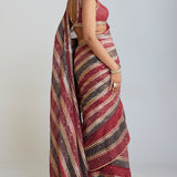Pre Draped Charcoal Grey Multicolor Saree Set