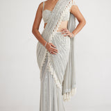 Powder Grey Chandelier Pearl Drop Saree Set