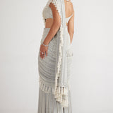 Powder Grey Chandelier Pearl Drop Saree Set